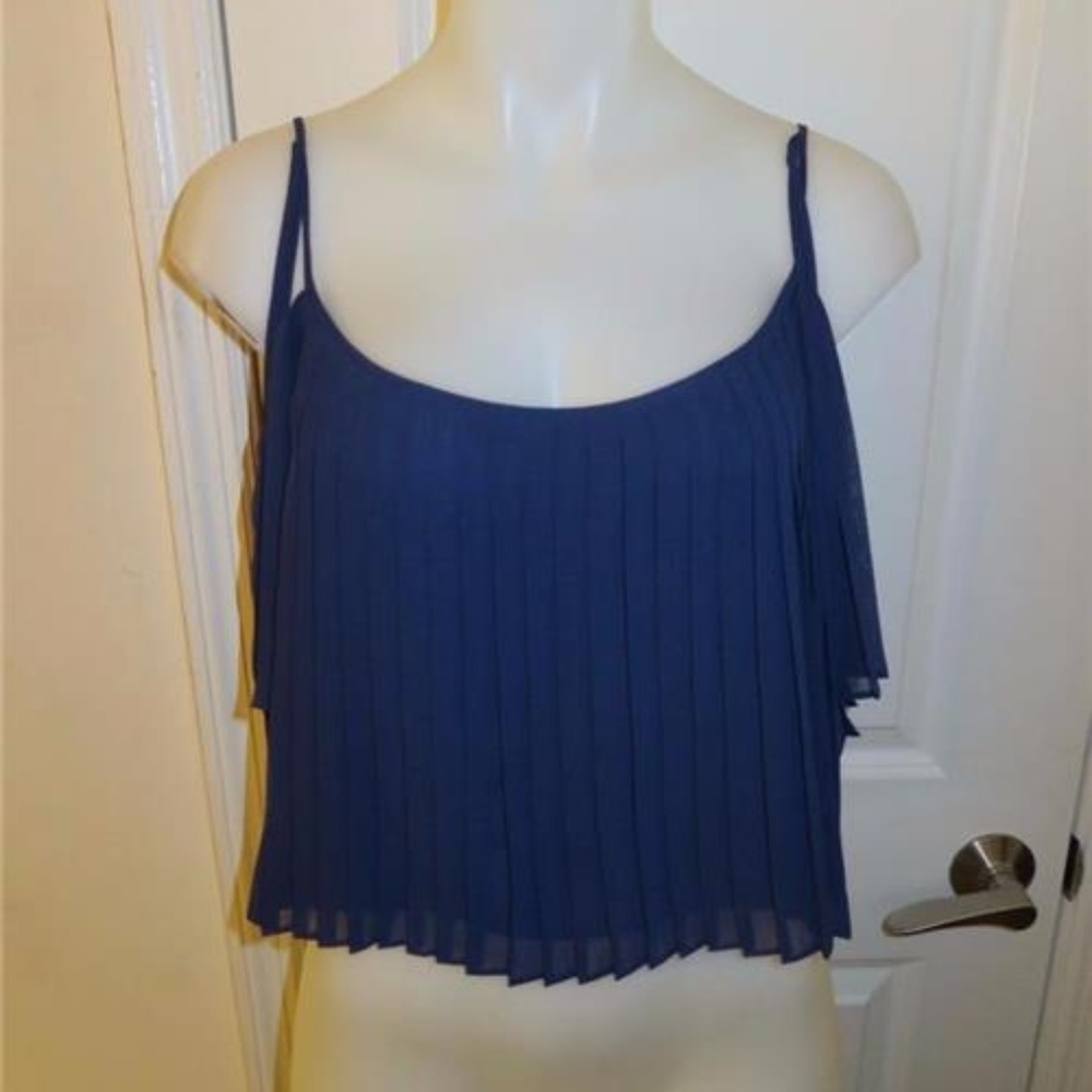 ADAM SELMAN BLUE PLEATED OPEN SHOULDER CROP TOP S